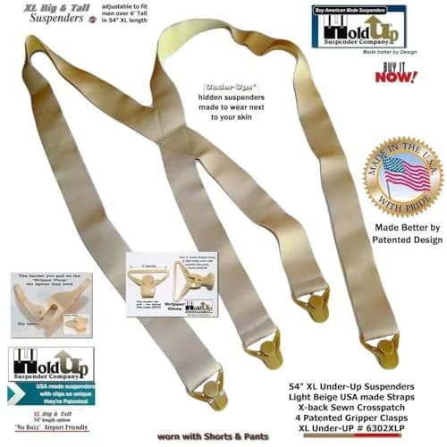 Hold-Up Tan XL 1.5-Inch X-Back Under-Ups Suspenders with Gripper Clasps | product 11e8ac40 thumbnail 7