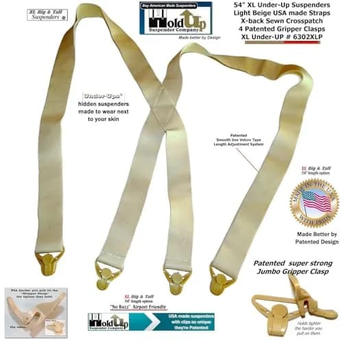 Hold-Up Tan XL 1.5-Inch X-Back Under-Ups Suspenders with Gripper Clasps | product 11e8ac40 thumbnail 8