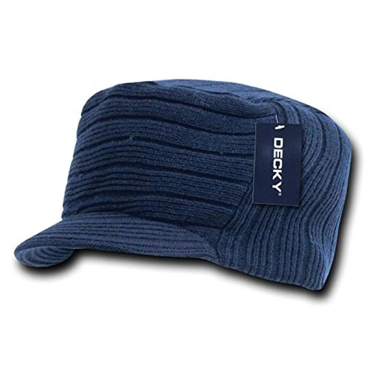 DECKY Flat Top HybriCap, Navy | One Size Knit Hat with Curved Visor