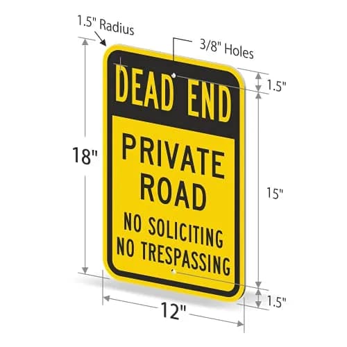 SmartSign 18 x 12 inch Dead End - Private Road, No Soliciting, No Trespassing Metal Sign, 63 mil Laminated Aluminum, Black and Yellow thumbnail 5