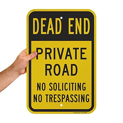 SmartSign 18 x 12 inch Dead End - Private Road, No Soliciting, No Trespassing Metal Sign, 63 mil Laminated Aluminum, Black and Yellow thumbnail 7