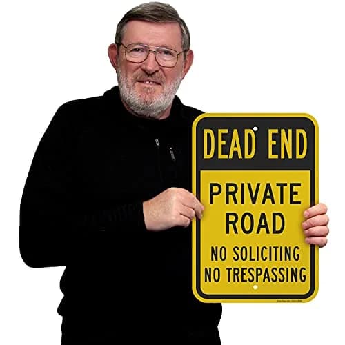 SmartSign 18 x 12 inch Dead End - Private Road, No Soliciting, No Trespassing Metal Sign, 63 mil Laminated Aluminum, Black and Yellow thumbnail 2