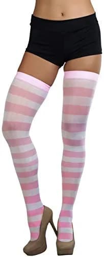 ToBeInStyle Women's Striped Thigh High Stockings - Pink W/White - One Size | Vibrant, Versatile & Trendy thumbnail 5