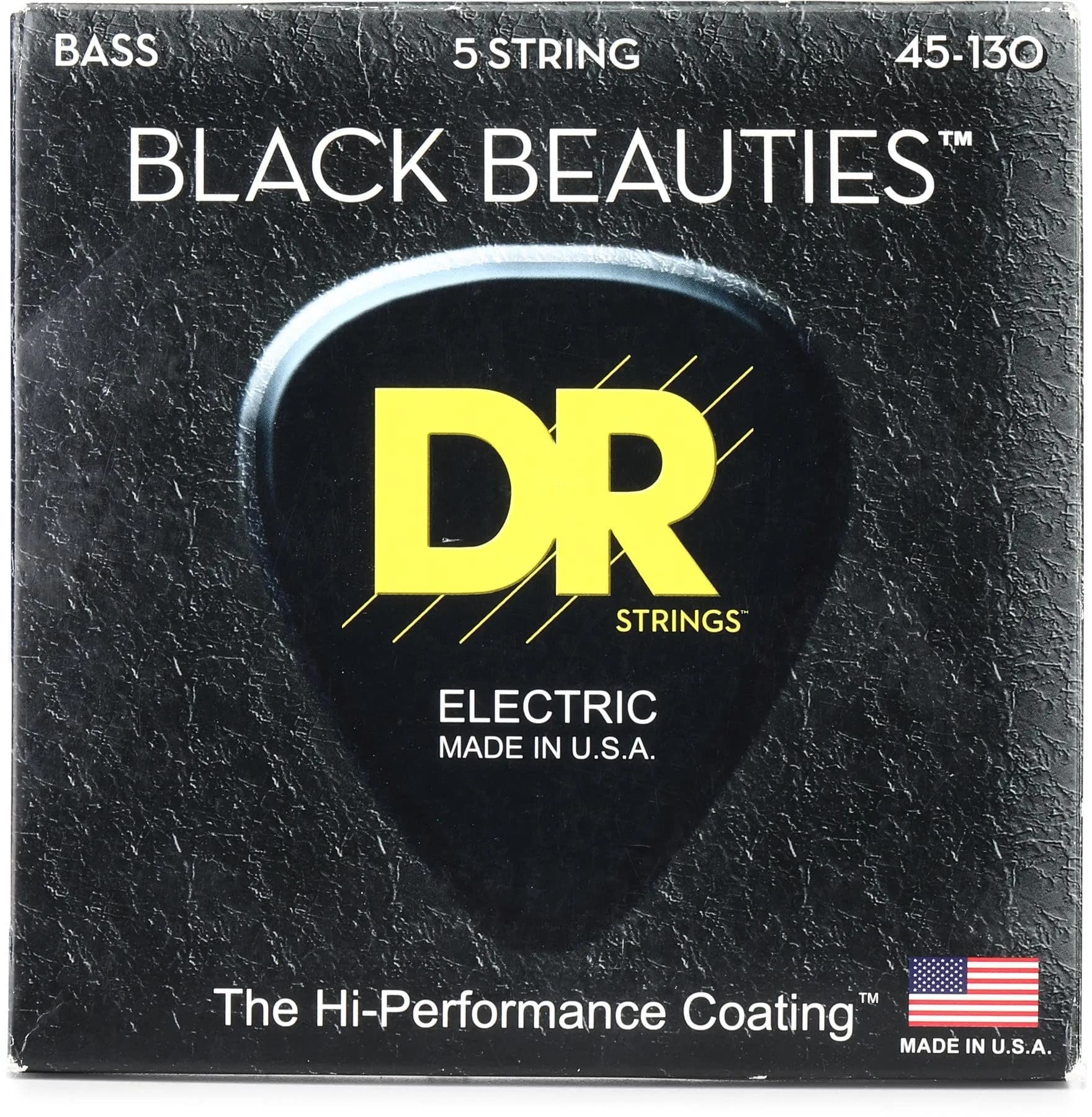 DR Strings Black Beauties Bass Strings Medium 45-105 (6-String Set) | Coated Stainless Steel for Bright Tone — 45-130