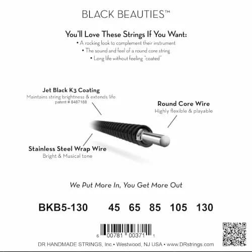 DR Strings Black Beauties Bass Strings Medium-Heavy 45-130 (159g) | K3 Coated Stainless Steel thumbnail 2