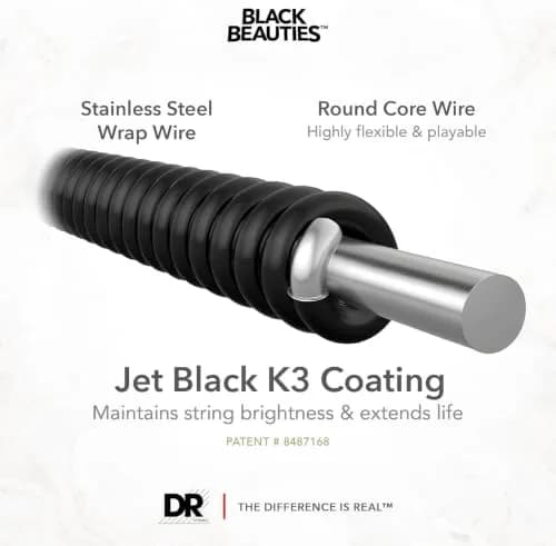 DR Strings Black Beauties Bass Strings Medium-Heavy 45-130 (159g) | K3 Coated Stainless Steel thumbnail 3
