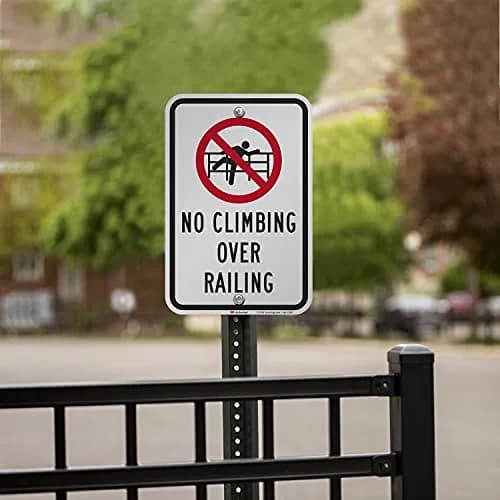 SmartSign No Climbing Over Railing Sign 18 x 12 inch Aluminum Reflective Sign, Red, Black & White thumbnail 2
