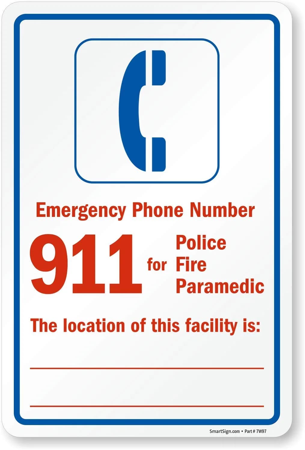 SmartSign Emergency Phone Number 911 Label | Laminated Vinyl, 12" x 18" — 12" x 18" Vinyl Label