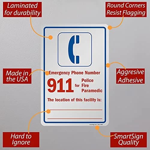 SmartSign Emergency Phone Number 911 Label | Laminated Vinyl, 12" x 18" thumbnail 5