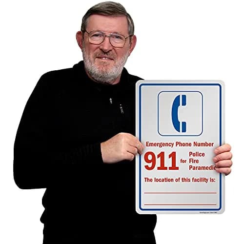 SmartSign Emergency Phone Number 911 Label | Laminated Vinyl, 12" x 18" thumbnail 2