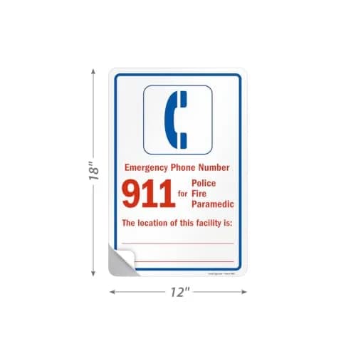 SmartSign Emergency Phone Number 911 Label | Laminated Vinyl, 12" x 18" thumbnail 3