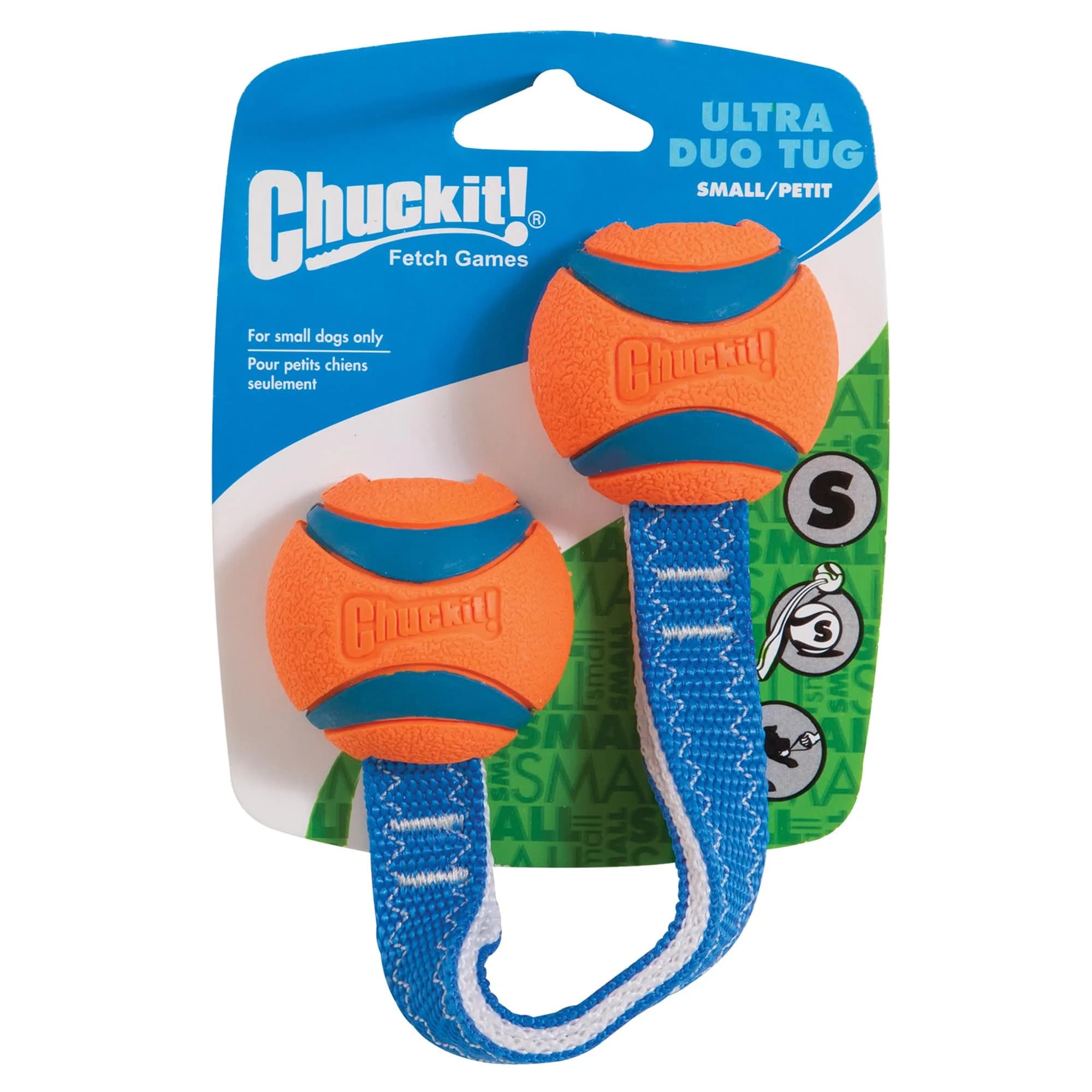 Chuckit! Ultra Tug Dog Toy Medium 2.5" (6.4 cm) | Durable Fetch & Tug Ball for Dogs 20-60lbs — Orange/ Blue
