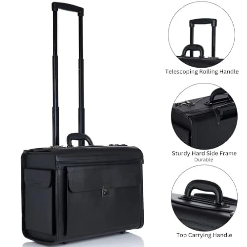 Alpine Swiss Rolling 17" Laptop Briefcase on Wheels Attache with TSA Approval, Black thumbnail 3
