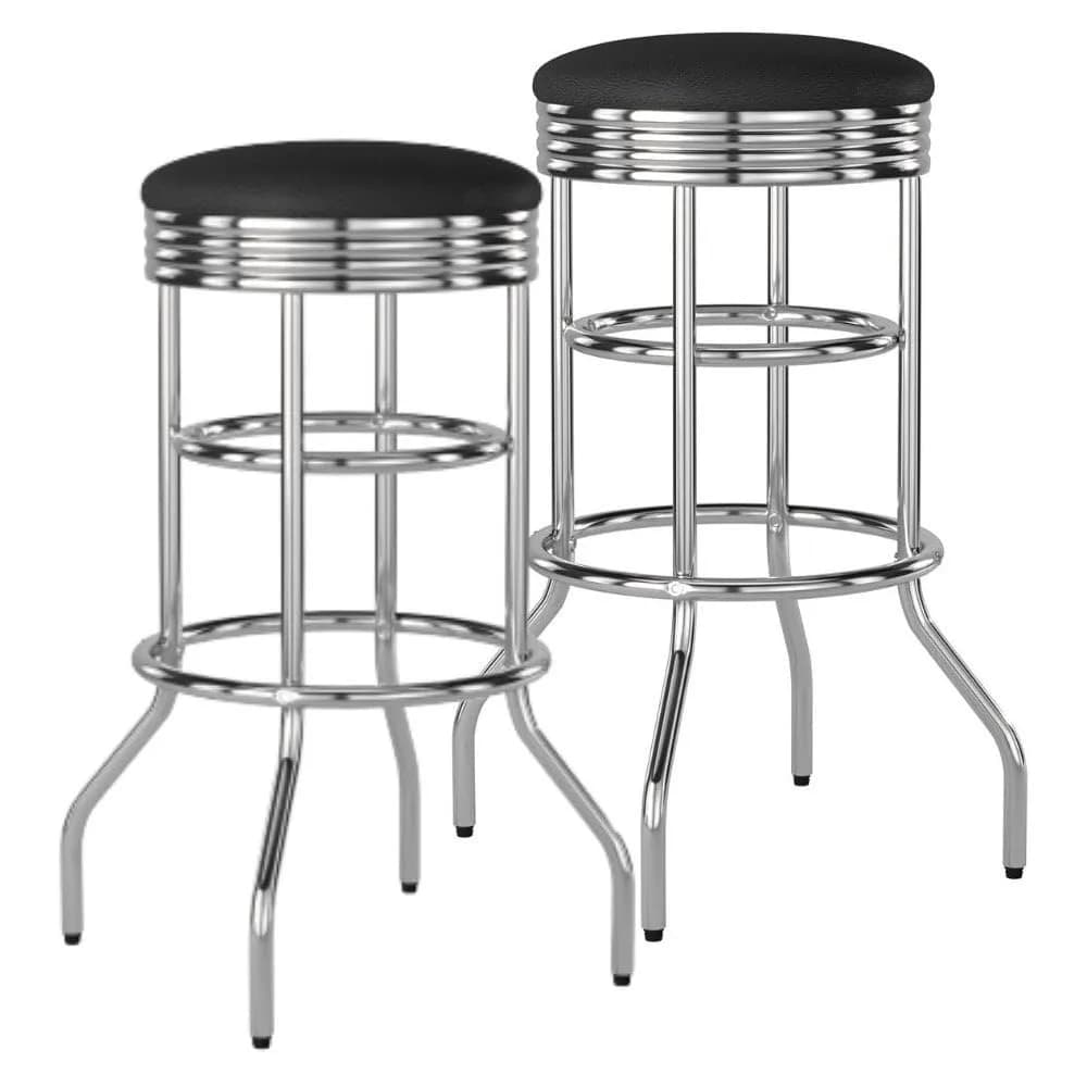 TRINITY Heavy Duty 30 Inch Backless Swivel Bar Stool, Black | Sturdy Chrome & Faux Leather (70-120 chars)