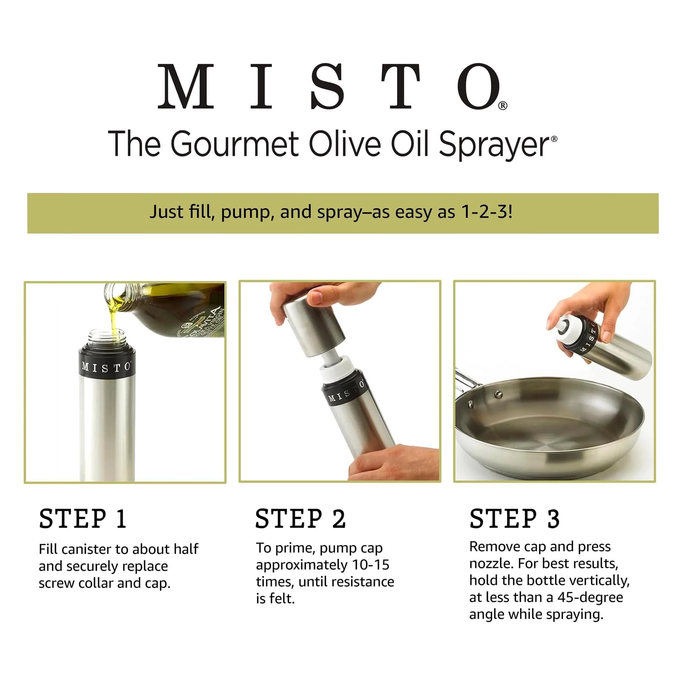 Misto Gourmet Olive Oil Sprayer Set of 2 Aluminum Bottles, 95ml (3.2 fl oz) Each | Even Mist for Healthy Cooking - view 4