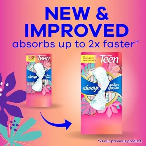 Always Radiant Teen Feminine Pads Regular Absorbency with Wings, 14 Count (14 Pads) | Dermatologist Tested by Skin Health Alliance thumbnail 2