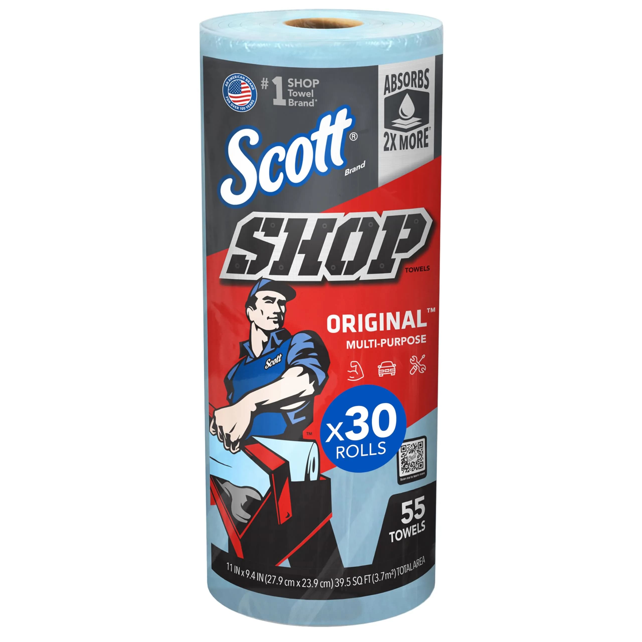 Scott Shop Towels Original Blue 10.4" x 11" | 55 Towels/Roll, 30 Rolls/Case — 55 sheet