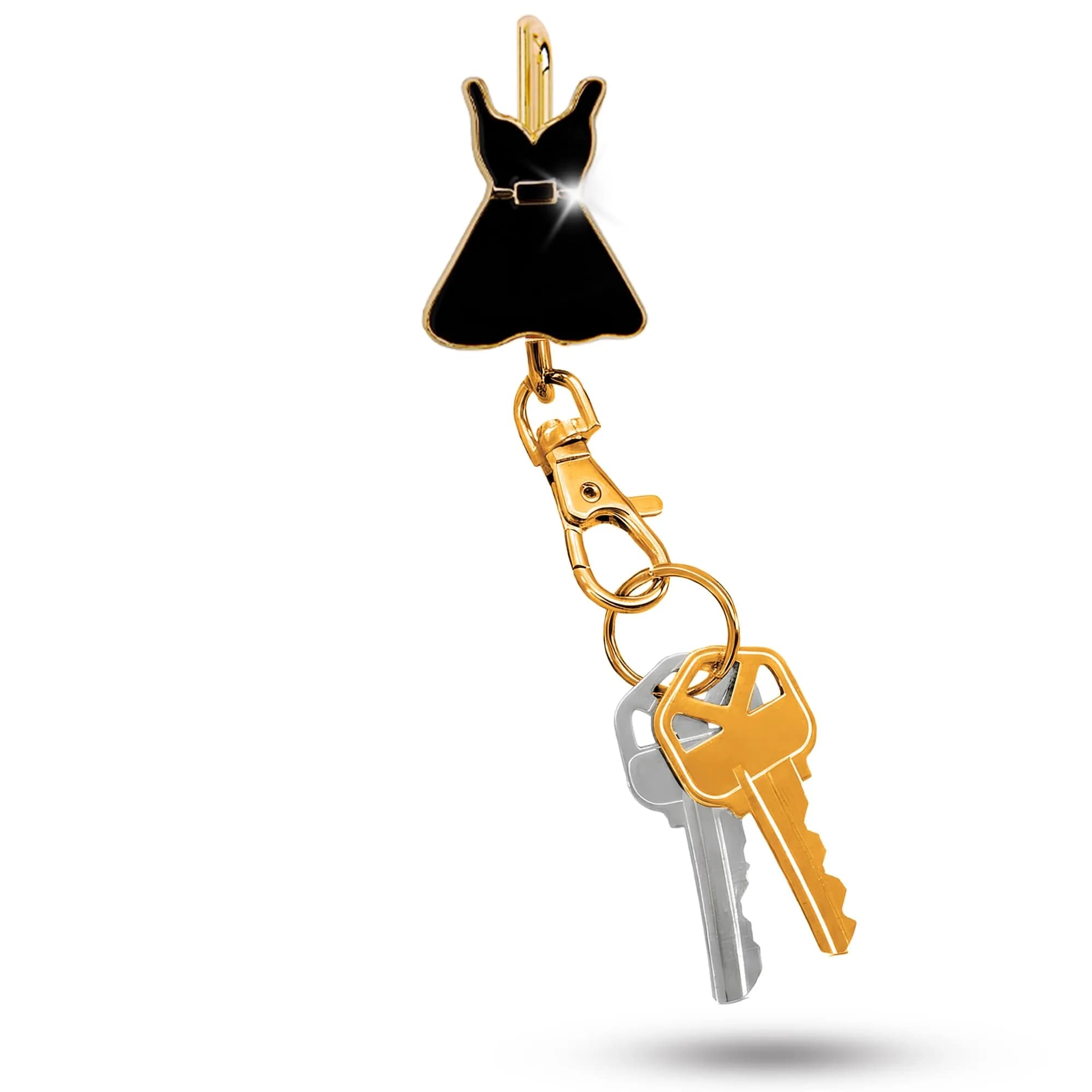 Finders Key Purse Women’s Bag Charm Key Finder, Car Keychain Hook, Gold & Black Dress | Stylish & Multifunctional — Gold & Black Dress