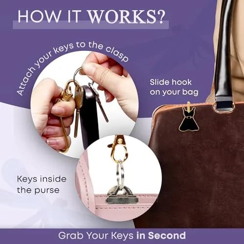 Finders Key Purse Women’s Bag Charm Key Finder, Car Keychain Hook, Gold & Black Dress | Stylish & Multifunctional thumbnail 5