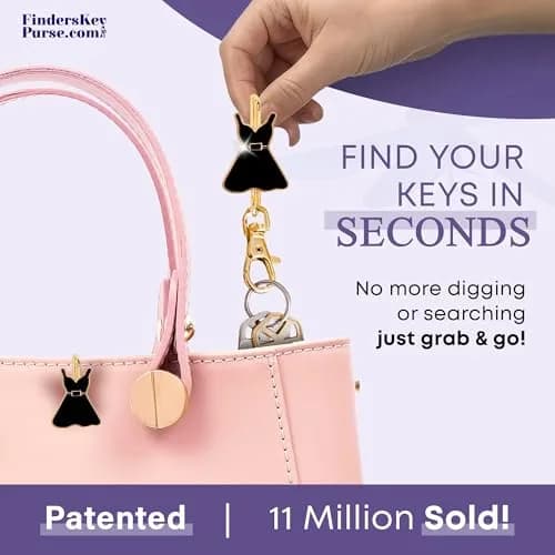 Finders Key Purse Women’s Bag Charm Key Finder, Car Keychain Hook, Gold & Black Dress | Stylish & Multifunctional thumbnail 2