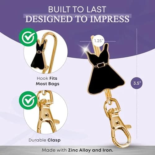 Finders Key Purse Women’s Bag Charm Key Finder, Car Keychain Hook, Gold & Black Dress | Stylish & Multifunctional thumbnail 3