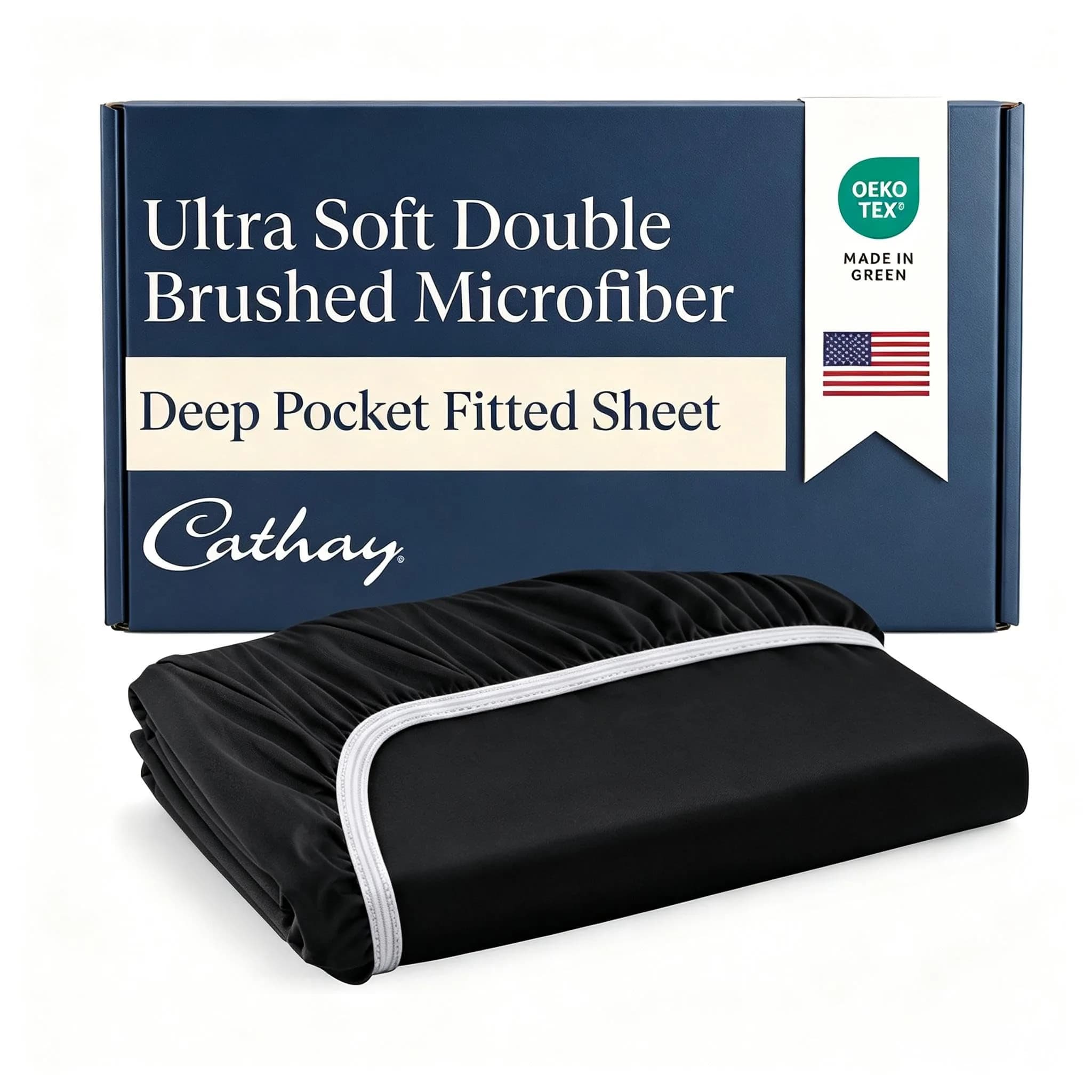 Cathay Home Full Fitted Sheet Black 137cm x 191cm (54" x 75") | OEKO-TEX Certified Microfiber — Black