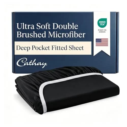 Cathay Home Full Fitted Sheet Black 137cm x 191cm (54" x 75") | OEKO-TEX Certified Microfiber thumbnail 1