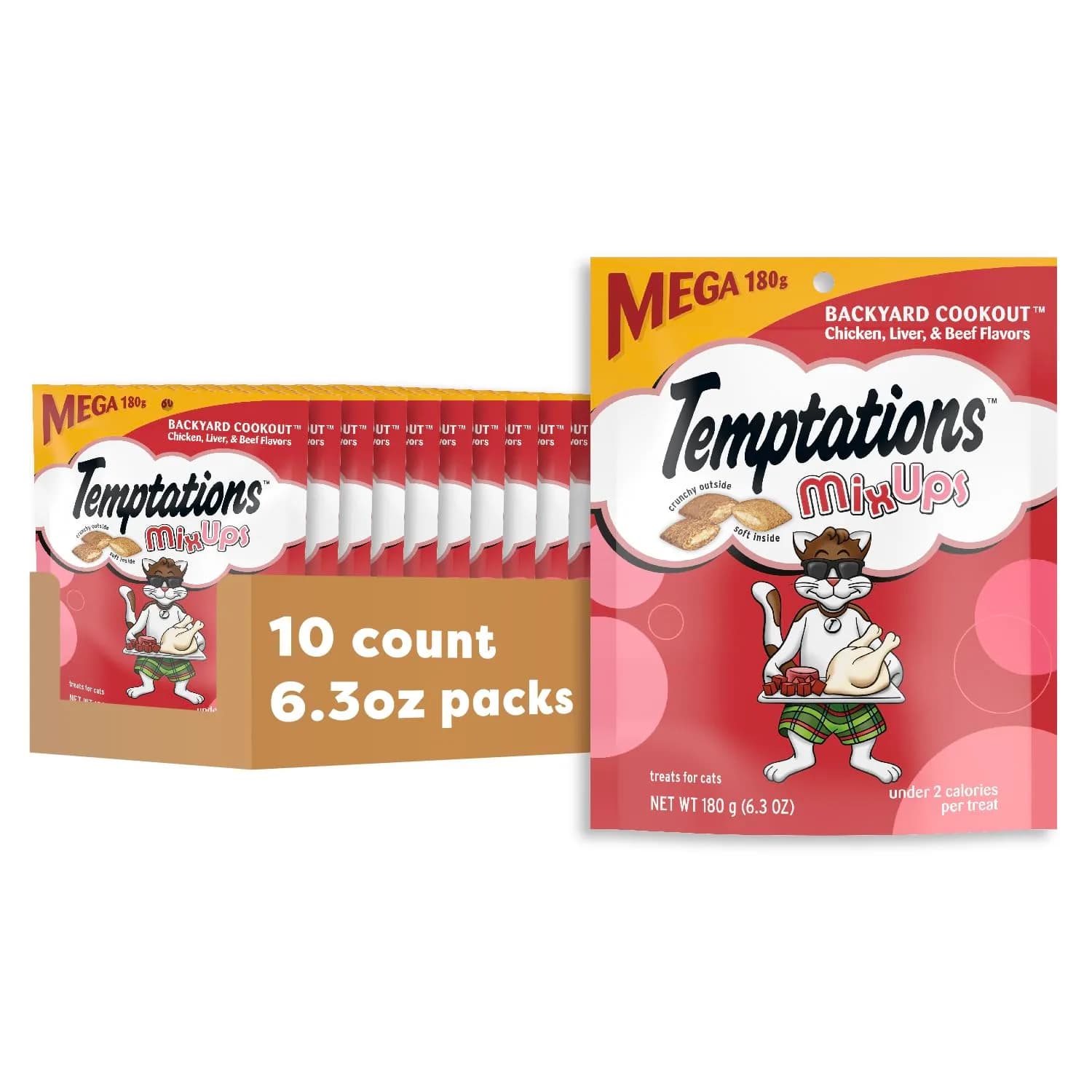 Temptations MixUps Backyard Cookout Flavor Cat Treats, Crunchy & Soft, 6.3 oz Pack of 10 - main product image