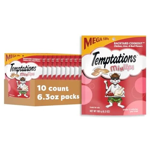 Temptations MixUps Crunchy and Soft Cat Treats, Backyard Cookout Flavor, 6.3oz (179g) x 10pk | Under 2 Calories Per Treat thumbnail 1