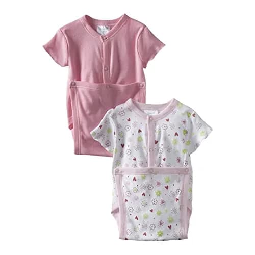 Spasilk Baby Bodysuit 2 Pack Pink Flower Short Sleeve Wrap for Newborns & 3-9 Months thumbnail 1