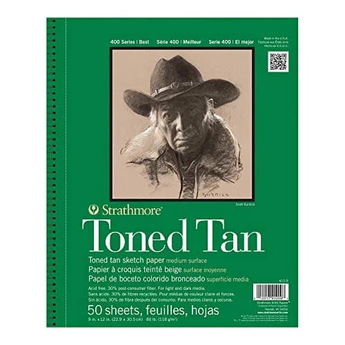 Strathmore 400 Series Wire Bound Toned Sketch Pad, 80 lb Paper, 22.86 cm x 30.48 cm (9 x 12 inches), Tan, 50 Sheets | Medium Surface for Light & Dark Media thumbnail 1