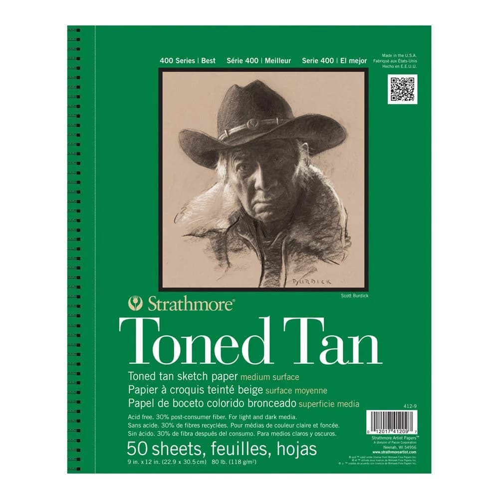 Strathmore 400 Series Wire Bound Toned Sketch Pad, 80 lb Paper, 22.86 cm x 30.48 cm (9 x 12 inches), Tan, 50 Sheets | Medium Surface for Light & Dark Media - main product image