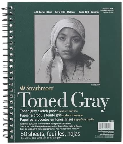 Strathmore Toned Gray Sketch Pad 9x12 Inch (22.86 x 30.48 cm) | Acid-Free Recycled Paper for Light & Dark Media thumbnail 3