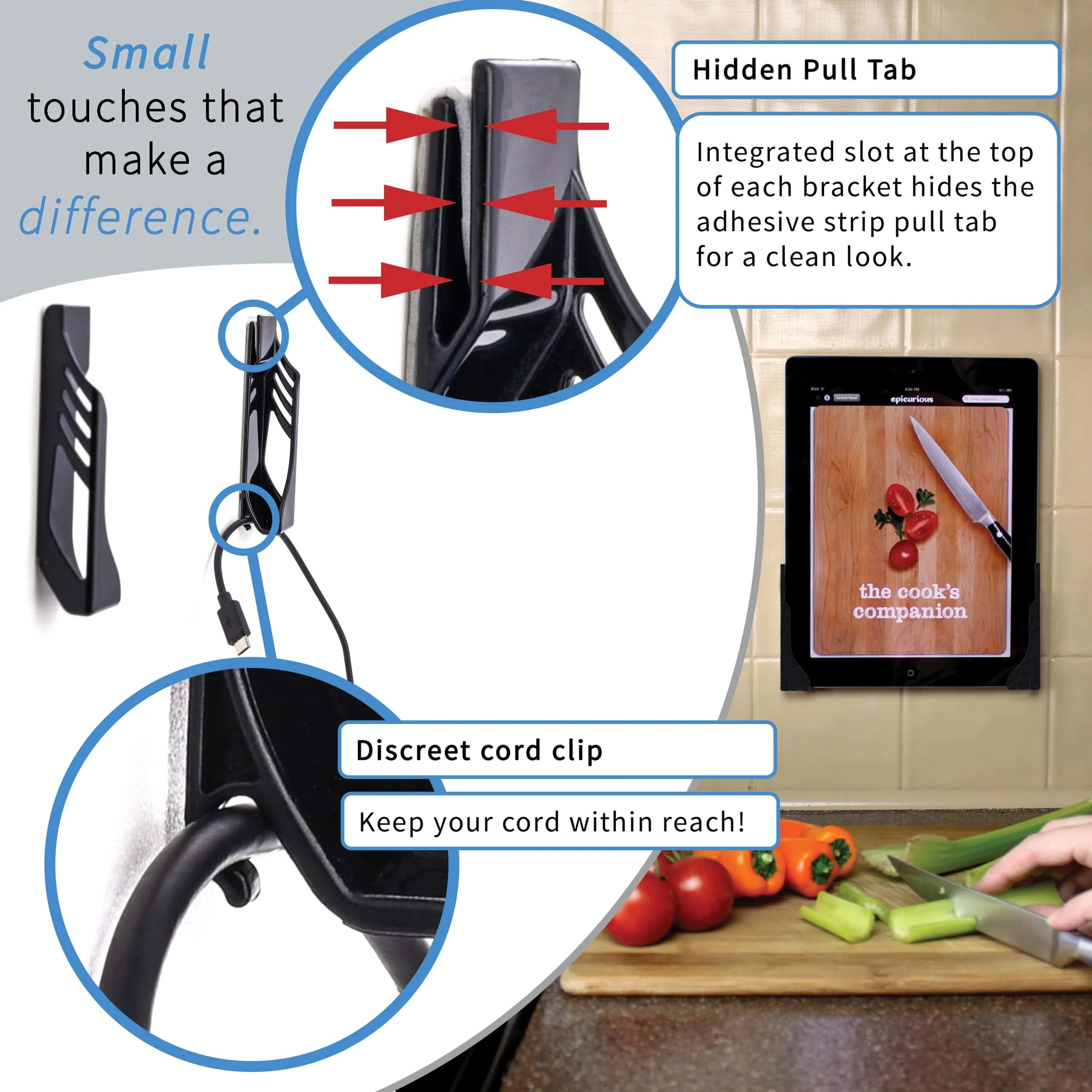 Dockem Koala Universal Tablet Wall Mount Chrome | Damage-Free Adhesive Setup - view 2