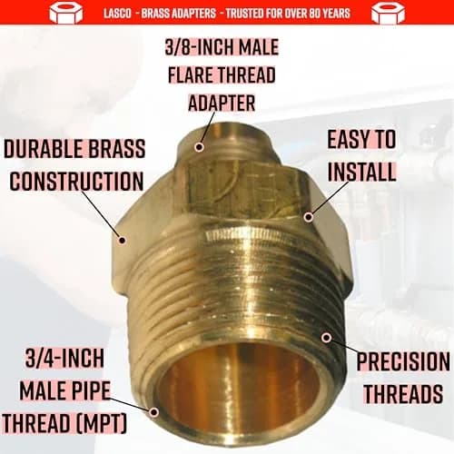 LASCO 17-4835 3/8-Inch Flare by 3/4-Inch Male Pipe Thread Brass Adapter | Durable Brass, Long-Lasting Connection thumbnail 2