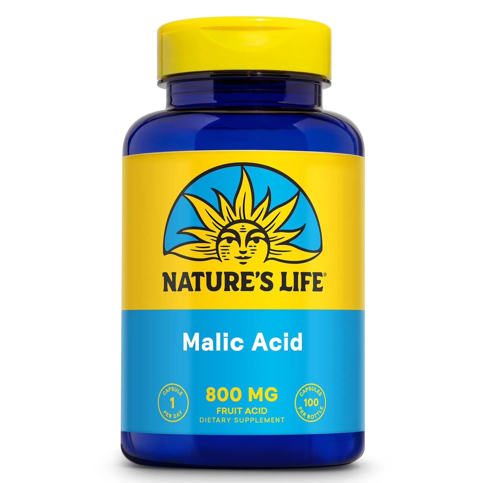 Nature's Life Malic Acid 800 mg | Chelating Agent Supports Energy & Muscle Comfort | No Gluten, Non-GMO | 100 Count — Capsules,Tablet