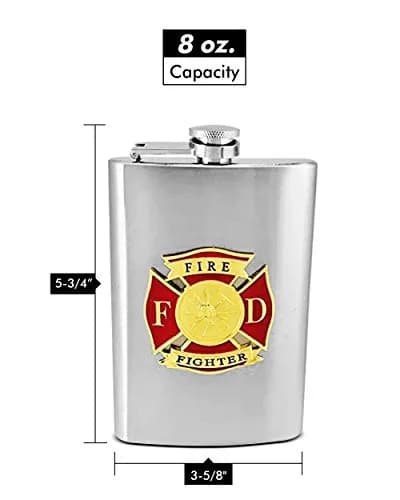 Flasks.com 8 oz Hip Flask with Firefighter Emblem - Stainless Steel, Pocket Size, Rustproof, Gift Box thumbnail 2