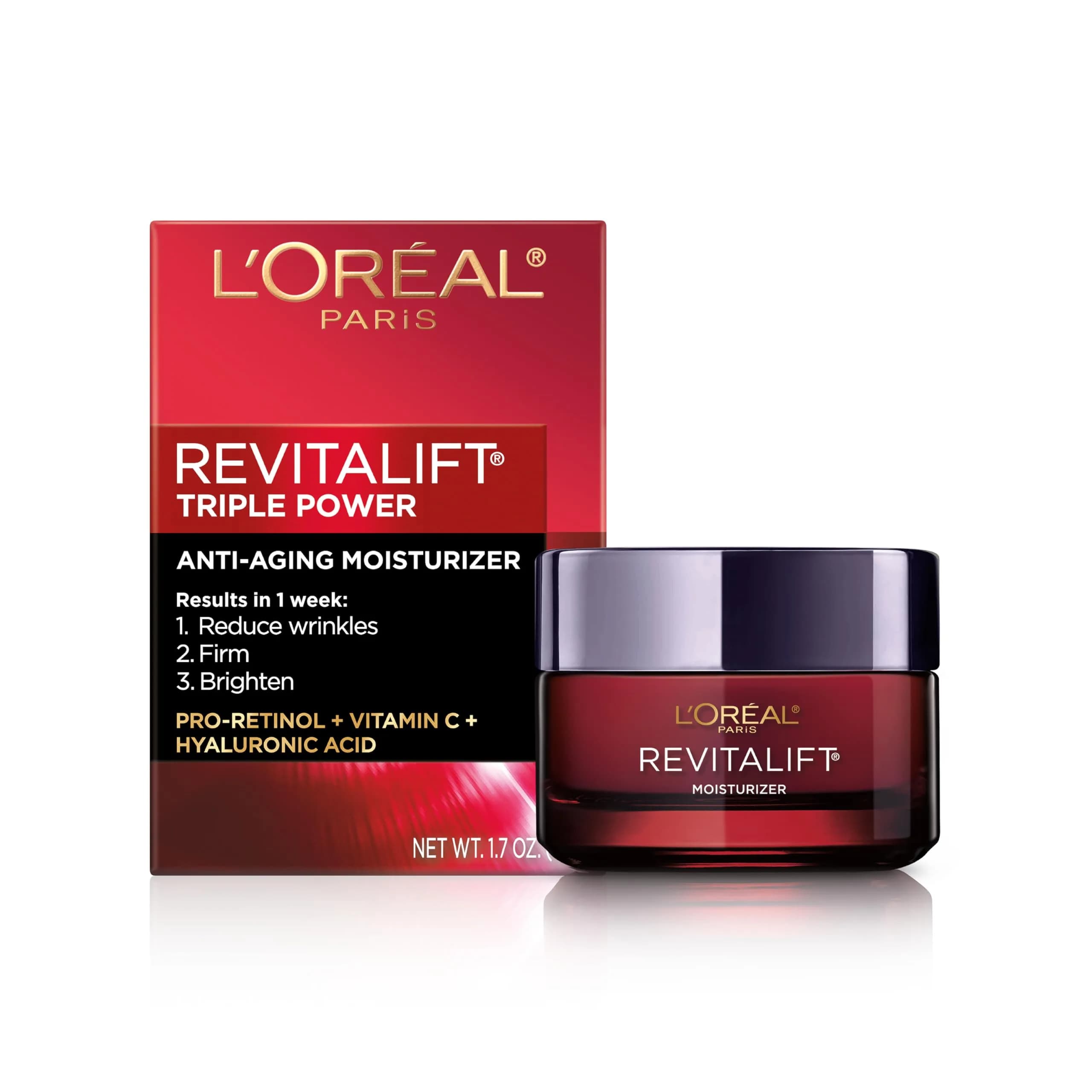 L'Oreal Paris Revitalift Triple Power Anti-Aging Face Moisturizer, 1.7 Oz | Reduces Wrinkles, Firms & Brightens Skin