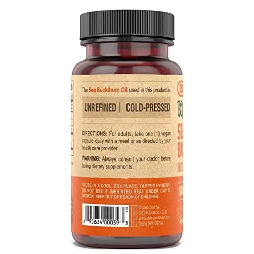 DEVA Vegan Sea Buckthorn Berry Oil 500mg | Cold-Pressed, Unrefined, Omega-7 Rich, 90 Capsules thumbnail 4