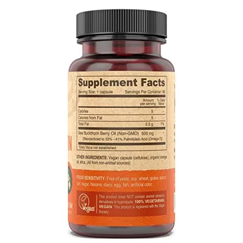 DEVA Vegan Sea Buckthorn Berry Oil 500mg | Cold-Pressed, Unrefined, Omega-7 Rich, 90 Capsules thumbnail 3