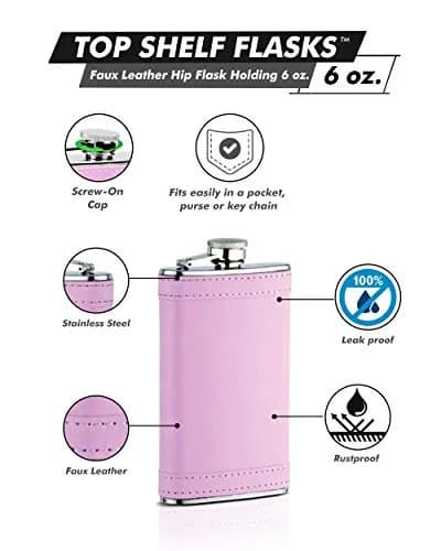 Flasks.com Pink 6 oz (177 ml) Hip Flask | Rustproof Stainless Steel Pocket Flask thumbnail 1