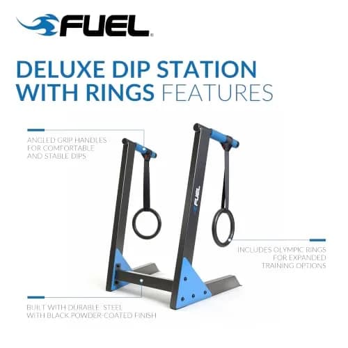 Fuel Pureformance Deluxe Dip Station with Olympic Rings | Heavy-Duty Steel Bodyweight Trainer (29.92" x 24.8" x 38.58") thumbnail 3