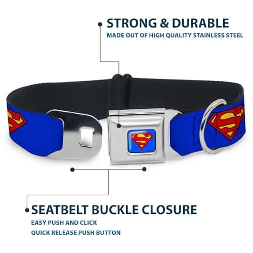 Buckle-Down Superman Seatbelt Dog Collar 15-26" | Vibrant DC Comics Artwork, Made in USA thumbnail 4