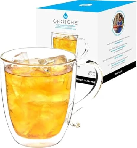 GROSCHE Cyprus Double Wall Glass Mug 16 Oz | Elegant Insulated Coffee & Tea Cup thumbnail 1