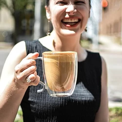 GROSCHE Cyprus Double Wall Glass Mug 16 Oz | Elegant Insulated Coffee & Tea Cup thumbnail 4