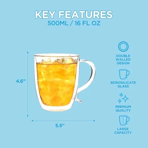 GROSCHE Cyprus Double Wall Glass Mug 16 Oz | Elegant Insulated Coffee & Tea Cup thumbnail 8