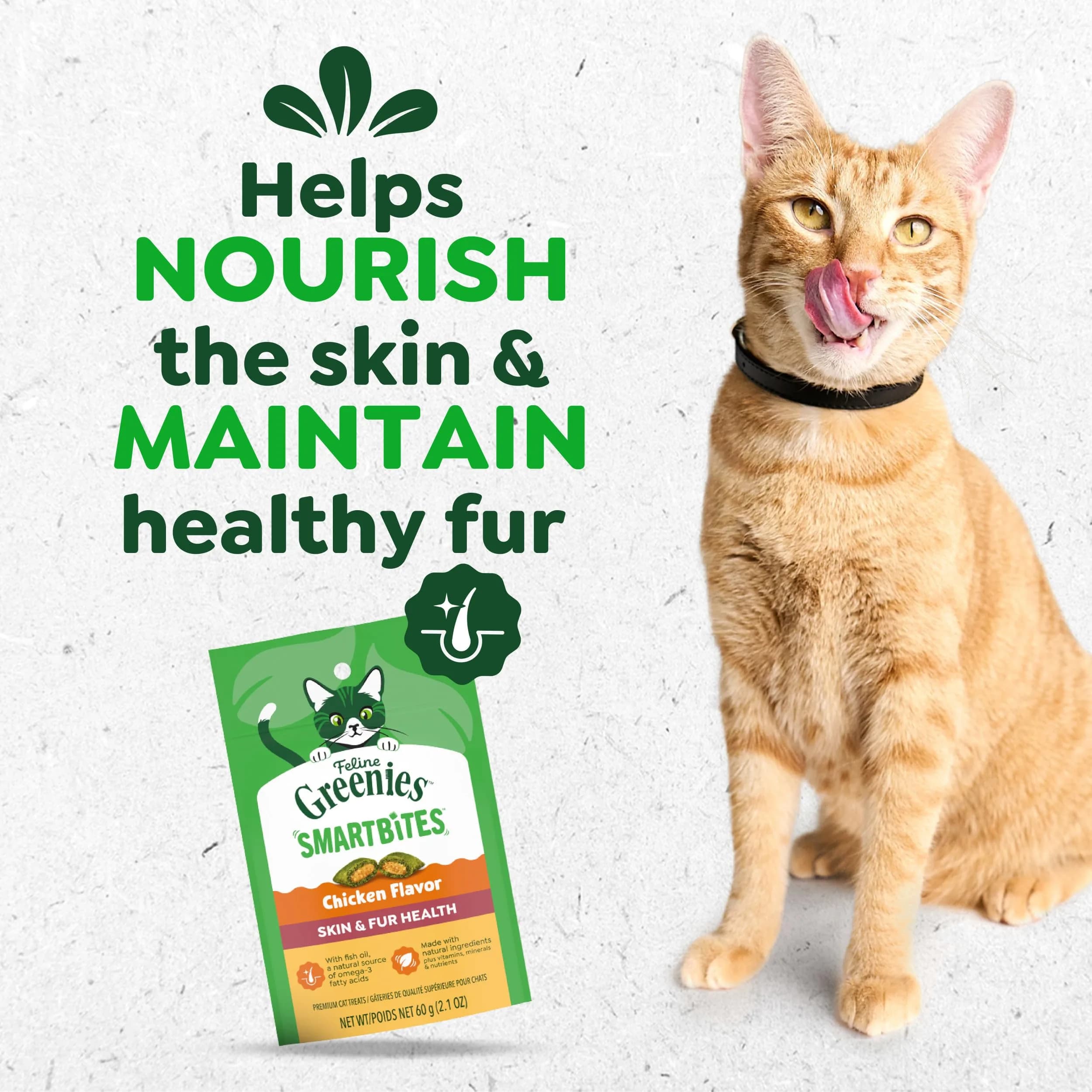 Greenies Feline Smartbites Skin & Fur Health Cat Treats, Chicken, 2.1 oz (60 g) | Vet-Designed for Healthy Skin & Fur - view 2