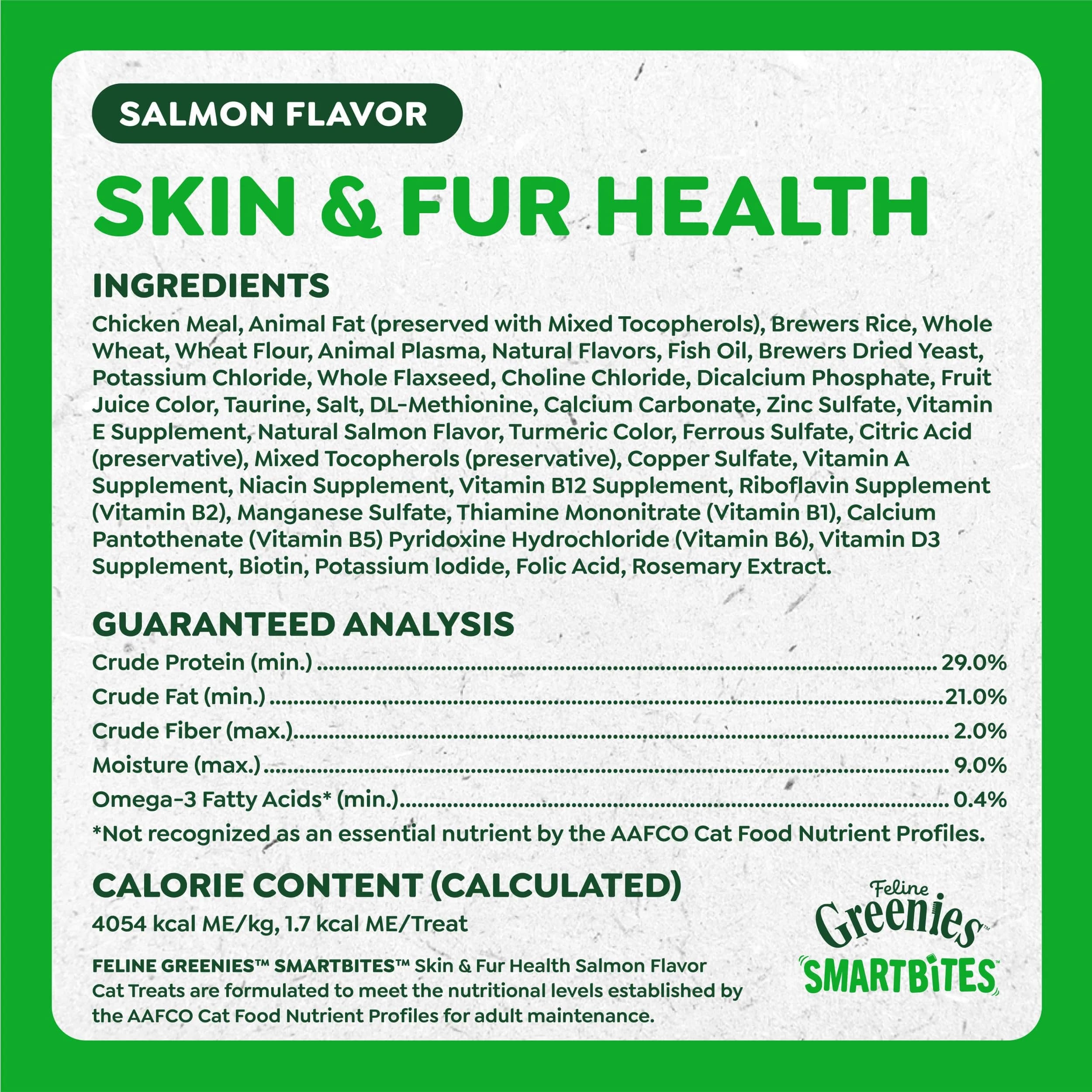 Greenies Feline Smartbites Skin & Fur Health Cat Treats, Salmon, 60g (2.1 oz) | Veterinarian-Formulated for Healthy Skin & Fur - view 9