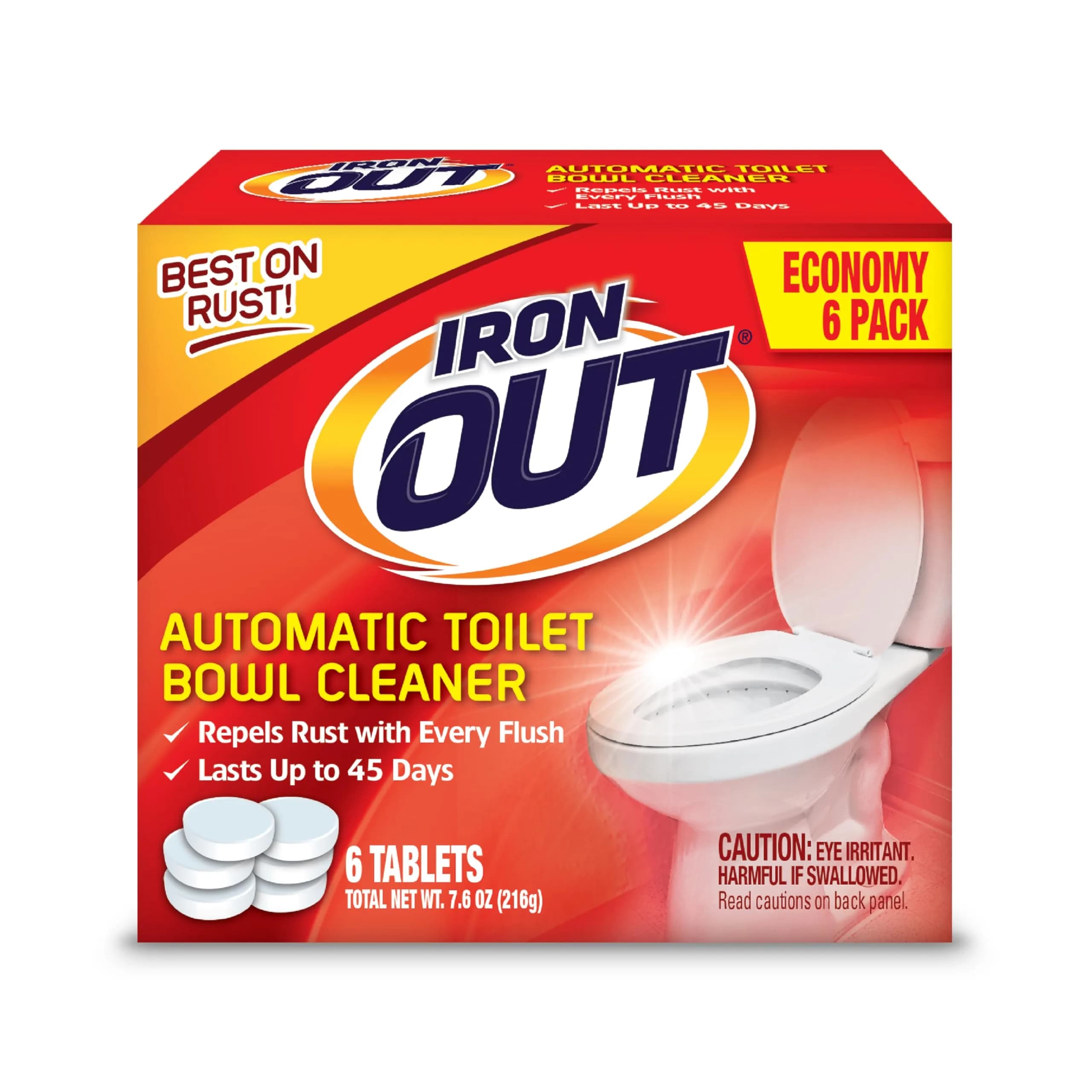 Iron OUT Rust Stain Remover Automatic Toilet Bowl Cleaner Tablets 6 Count | Prevents Rust & Hard Water Stains - main product image