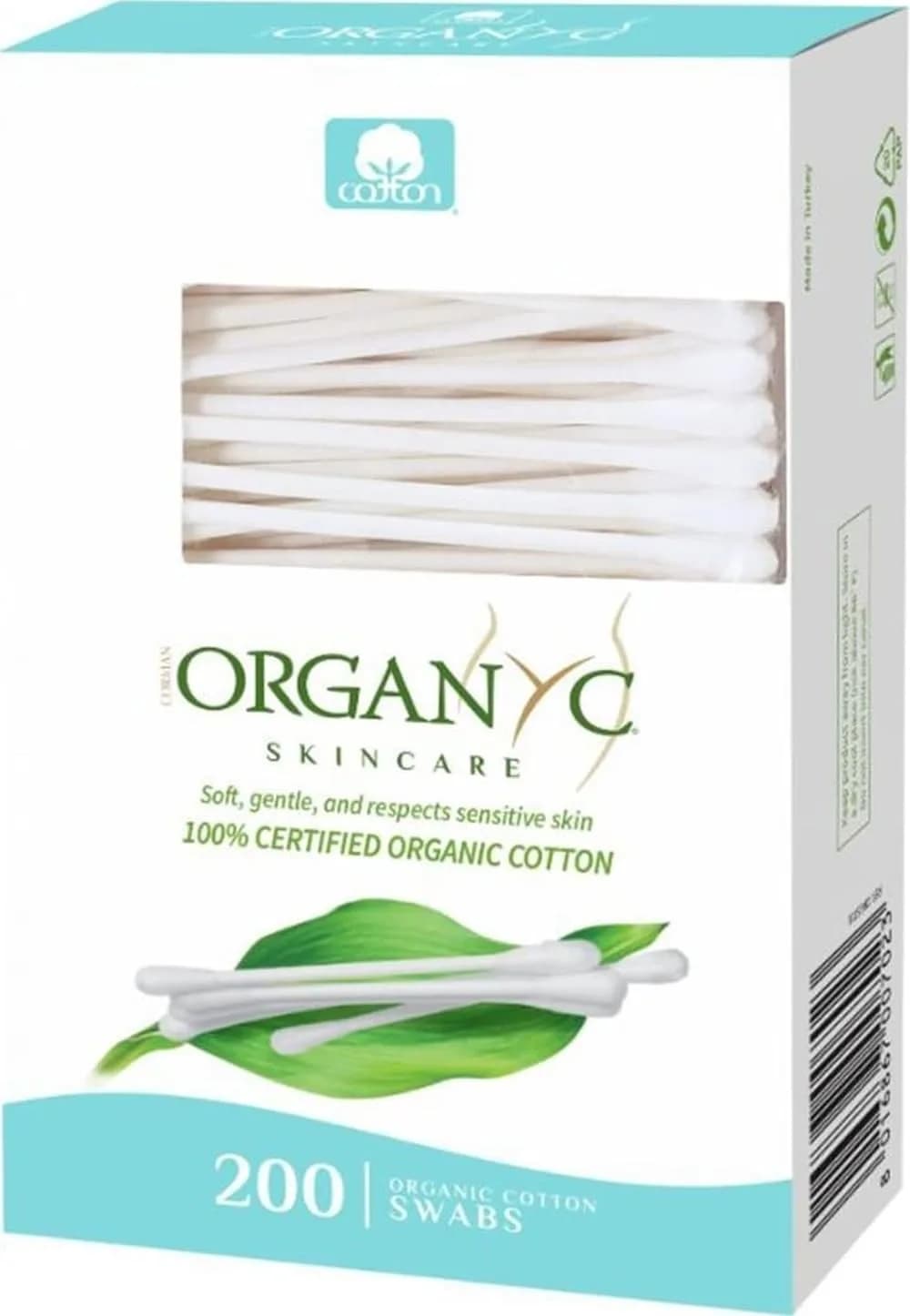 Organyc 100% Certified Organic Cotton Swabs - 200 Count, White | GOTS Certified, Hypoallergenic, Sustainable - main product image
